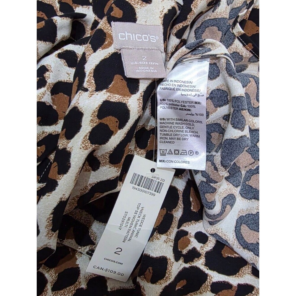 NWT Chico's Leopard Print V-Neck Tunic Top Animal Print Relaxed Fit Size 2 - Picture 5 of 5